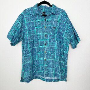 Tanoa Samoa Polynesian Aqua Blue Short Sleeve Button Front Cotton Shirt Mens 2XL